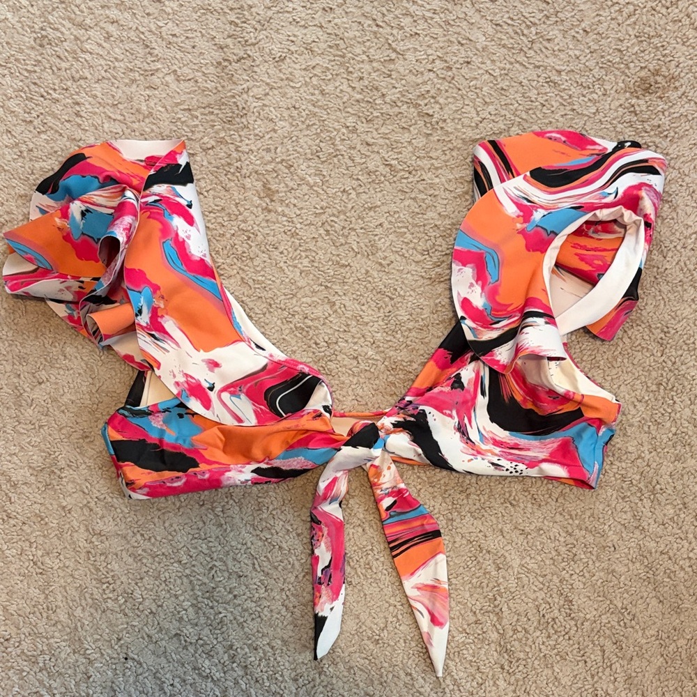 Women’s Ruffled Tie-Front Swim Top in Multicolor